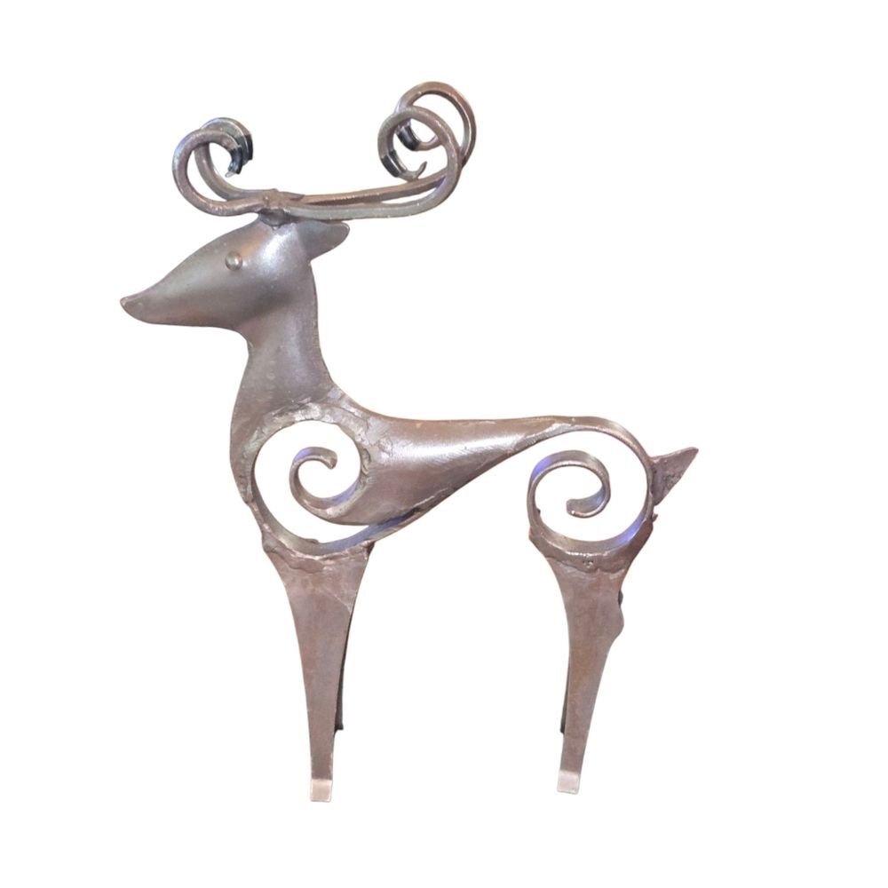 Brutalist Style Primitive Hand Crafted Welded Forged Iron‎ Reindeer 9.5"X8"X2"